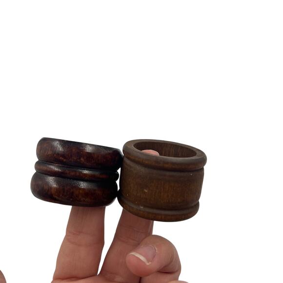 Vintage Wooden Napkin Rings 2 Sets MidCentury Modern Style Handmade Look - Picture 2 of 11